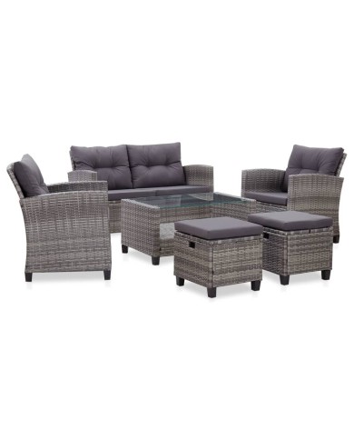 Salon de jardin 6 pcs avec coussins Résine tressée Gris foncé