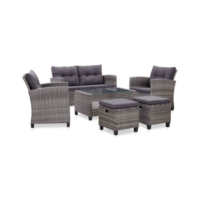 Salon de jardin 6 pcs avec coussins Résine tressée Gris foncé