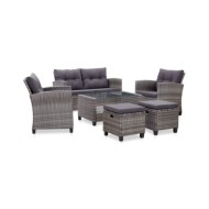 Salon de jardin 6 pcs avec coussins Résine tressée Gris foncé