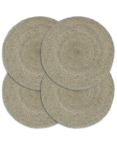 Napperons 4 pcs Gris Plain 38 cm Rond Jute