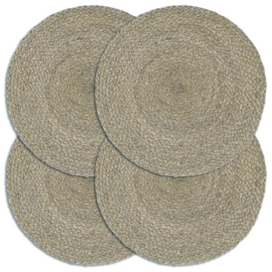 Napperons 4 pcs Gris Plain 38 cm Rond Jute