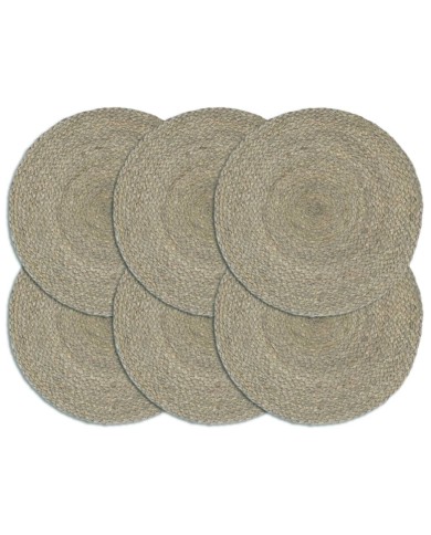 Napperons 6 pcs Gris Plain 38 cm Rond Jute