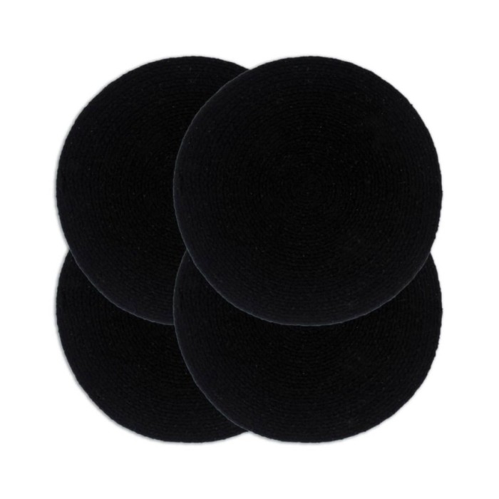 Napperons 4 pcs Noir Plain 38 cm Rond Coton 