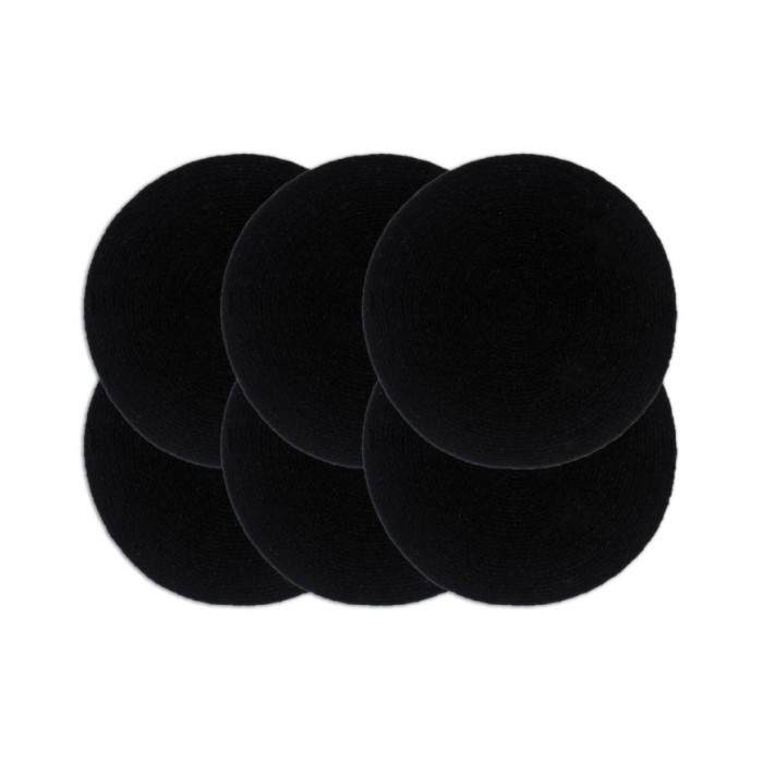 Napperons 6 pcs Noir Plain 38 cm Rond Coton 