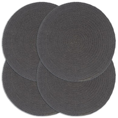 Napperons 4 pcs Gris foncé Plain 38 cm Rond Coton 