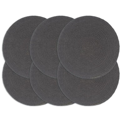 Napperons 6 pcs Gris foncé Plain 38 cm Rond Coton 