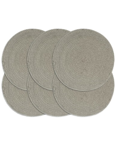 Napperons 6 pcs Gris Plain 38 cm Rond Coton