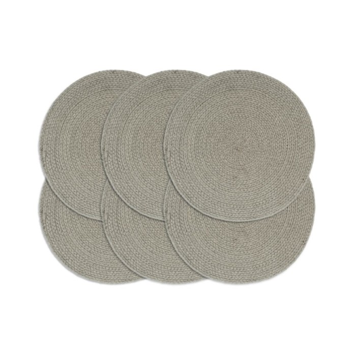 Napperons 6 pcs Gris Plain 38 cm Rond Coton