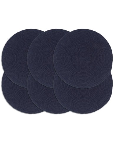 Napperons 6 pcs Bleu marine Plain 38 cm Rond Coton 