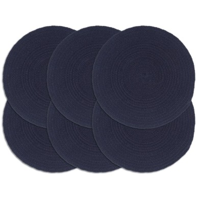 Napperons 6 pcs Bleu marine Plain 38 cm Rond Coton 