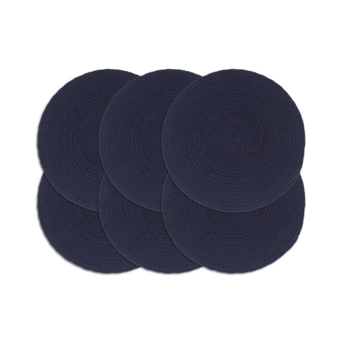 Napperons 6 pcs Bleu marine Plain 38 cm Rond Coton 