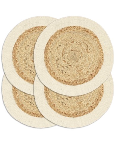 Napperons 4 pcs Naturel Plain 38 cm Rond Jute et coton 