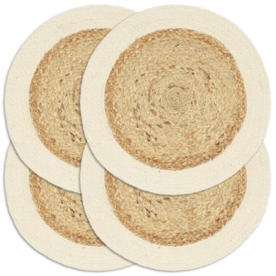 Napperons 4 pcs Naturel Plain 38 cm Rond Jute et coton 