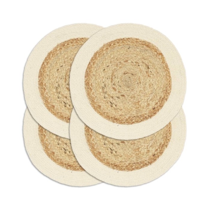 Napperons 4 pcs Naturel Plain 38 cm Rond Jute et coton 