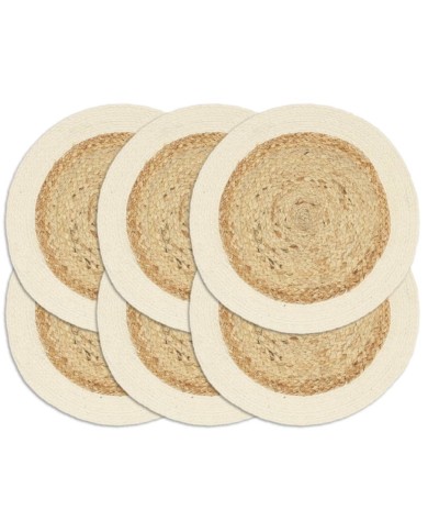 Napperons 6 pcs Naturel Plain 38 cm Rond Jute et coton 