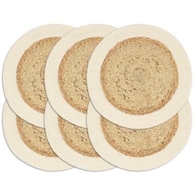 Napperons 6 pcs Naturel Plain 38 cm Rond Jute et coton 