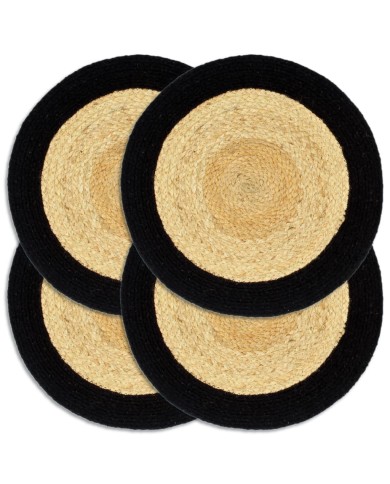 Napperons 4 pcs Naturel et noir 38 cm Jute et coton