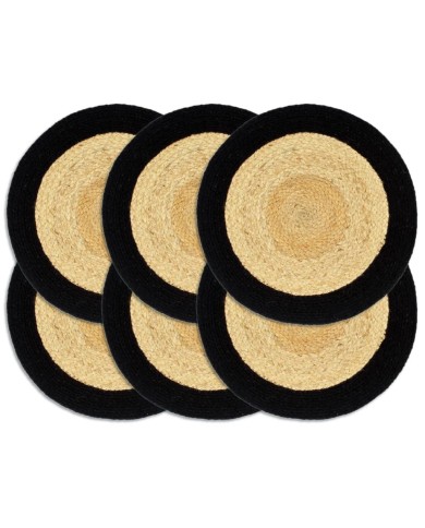 Napperons 6 pcs Naturel et noir 38 cm Jute et coton