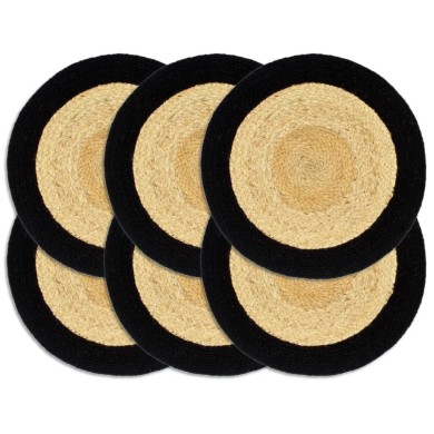 Napperons 6 pcs Naturel et noir 38 cm Jute et coton