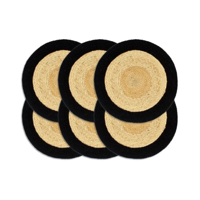 Napperons 6 pcs Naturel et noir 38 cm Jute et coton