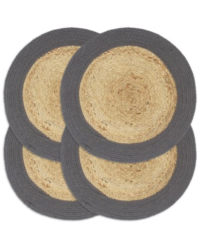 Napperons 4 pcs Naturel et anthracite 38 cm Jute et coton