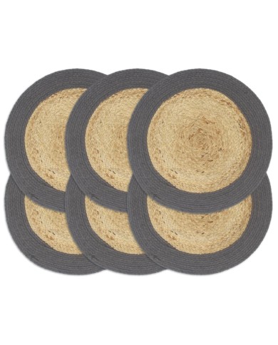 Napperons 6 pcs Naturel et anthracite 38 cm Jute et coton
