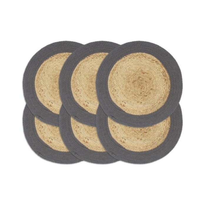 Napperons 6 pcs Naturel et anthracite 38 cm Jute et coton