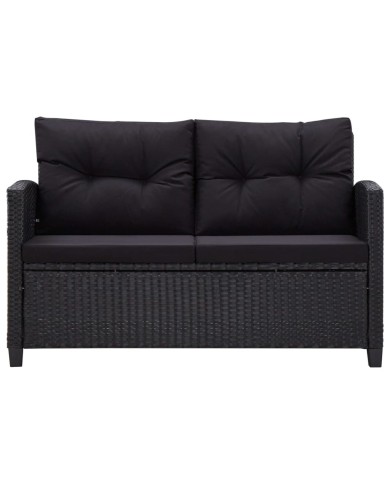Canapé 2 places de jardin et coussins Noir 124cm Résine tressée