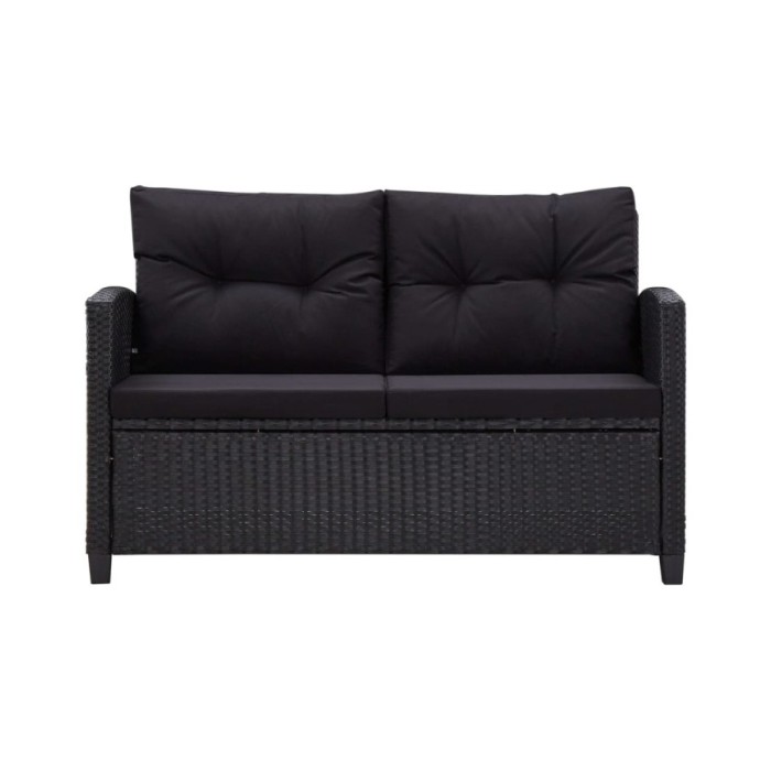 Canapé 2 places de jardin et coussins Noir 124cm Résine tressée