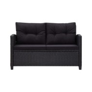 Canapé 2 places de jardin et coussins Noir 124cm Résine tressée