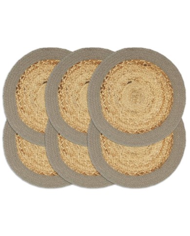 Napperons 6 pcs Naturel et gris 38 cm Jute et coton