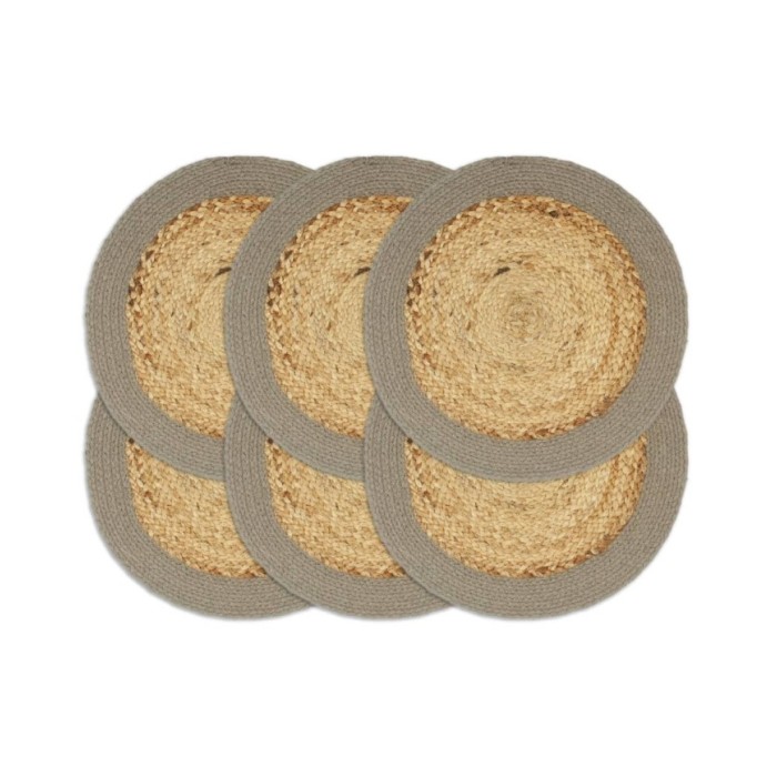 Napperons 6 pcs Naturel et gris 38 cm Jute et coton