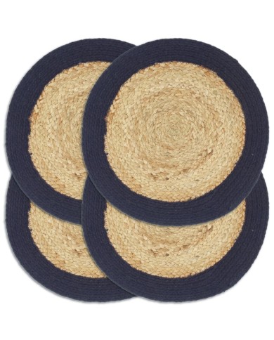 Napperons 4 pcs Naturel et bleu marine 38 cm Jute et coton
