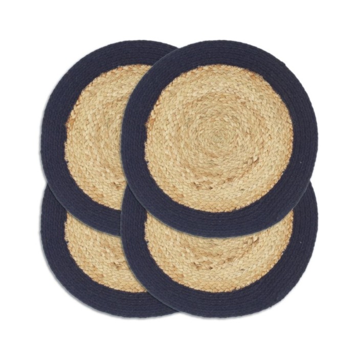 Napperons 4 pcs Naturel et bleu marine 38 cm Jute et coton