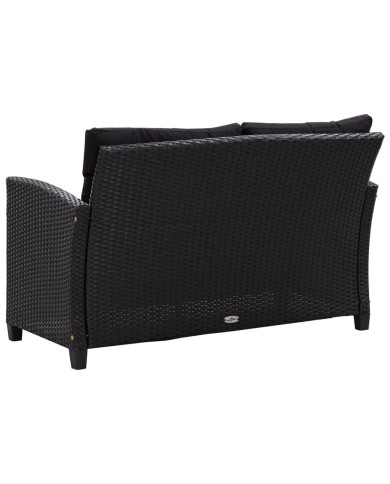 Canapé 2 places de jardin et coussins Noir 124cm Résine tressée