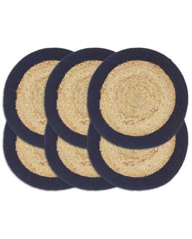 Napperons 6 pcs Naturel et bleu marine 38 cm Jute et coton