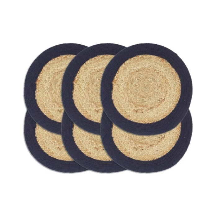 Napperons 6 pcs Naturel et bleu marine 38 cm Jute et coton