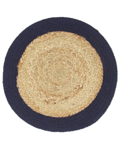 Napperons 6 pcs Naturel et bleu marine 38 cm Jute et coton