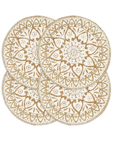 Napperons 4 pcs Blanc 38 cm Rond Jute