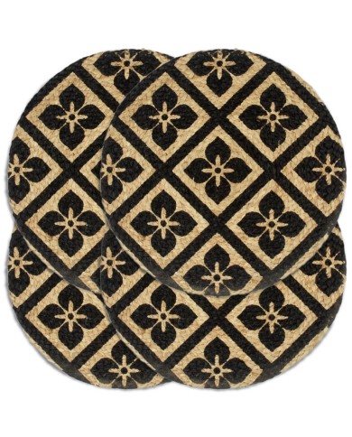 Napperons 4 pcs Noir 38 cm Rond Jute