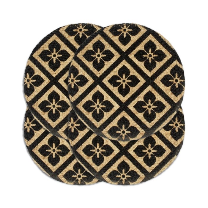Napperons 4 pcs Noir 38 cm Rond Jute