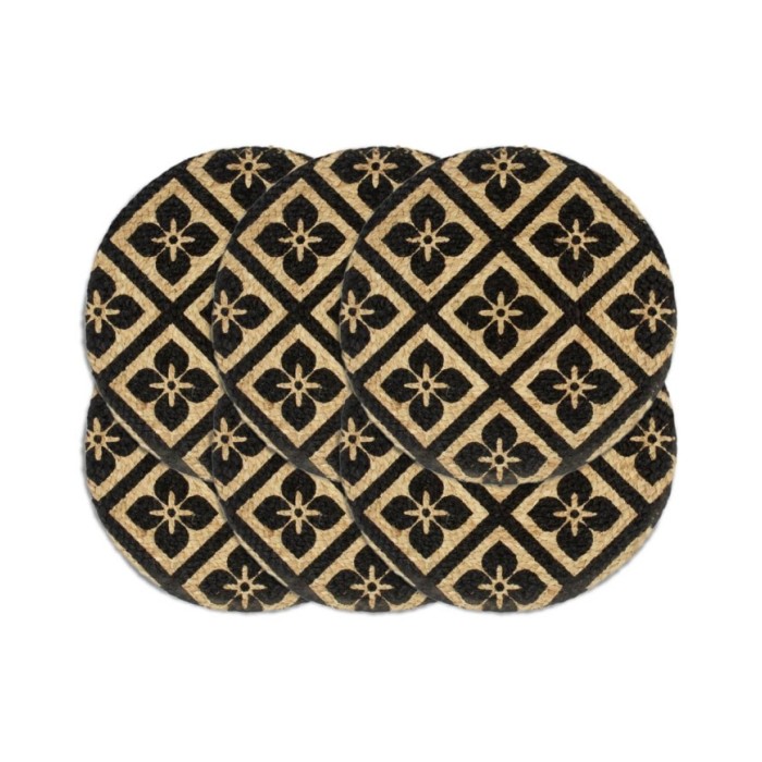 Napperons 6 pcs Noir 38 cm Rond Jute