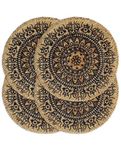 Napperons 4 pcs Bleu foncé 38 cm Rond Jute