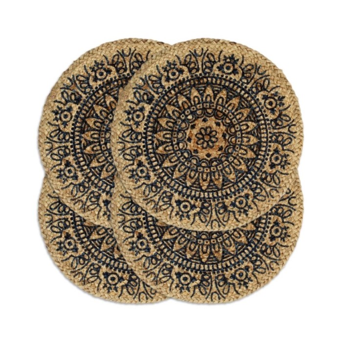 Napperons 4 pcs Bleu foncé 38 cm Rond Jute