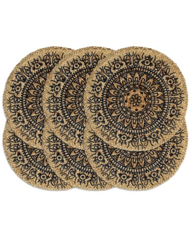 Napperons 6 pcs Bleu foncé 38 cm Rond Jute