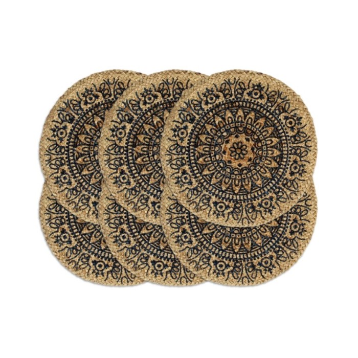 Napperons 6 pcs Bleu foncé 38 cm Rond Jute