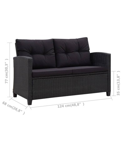 Canapé 2 places de jardin et coussins Noir 124cm Résine tressée