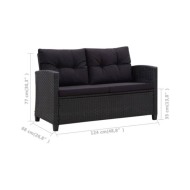 Canapé 2 places de jardin et coussins Noir 124cm Résine tressée