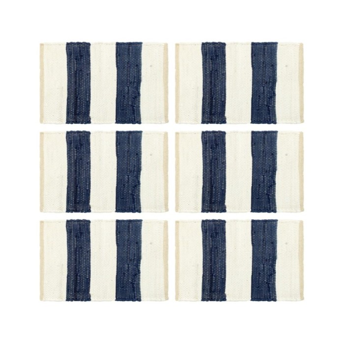 Napperons 6 pcs Chindi Bande Bleu et blanc 30 x 45 cm