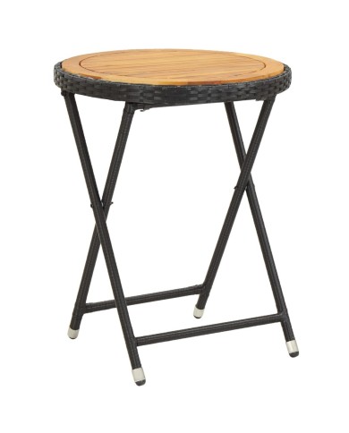 Table à thé Noir 60 cm Résine tressée et bois d'acacia solide